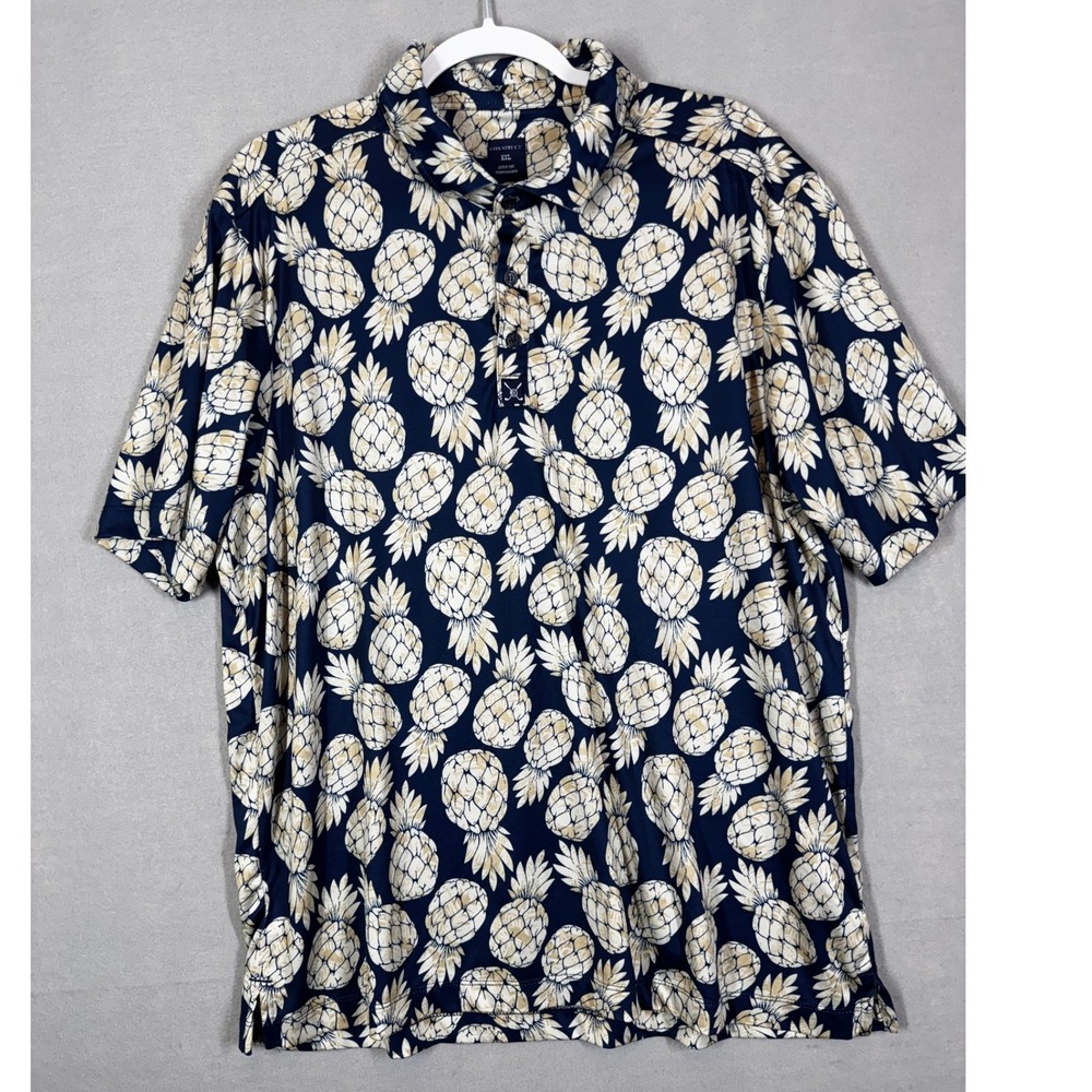 Con.Struct Men's XXL Pineapple Print Performance Polo Golf Hawaiian Shirt Blue